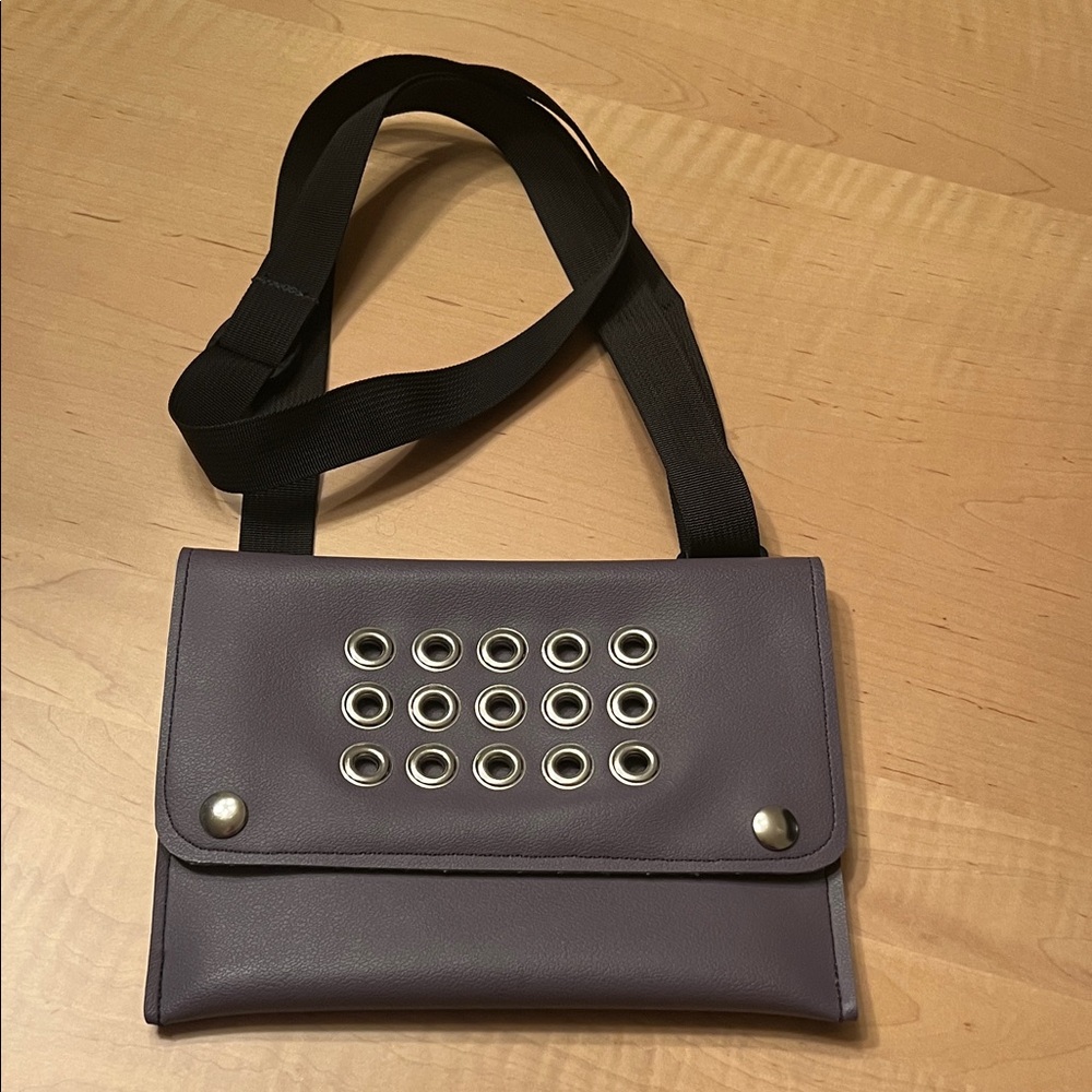 Women's Purple Eyelet Flap Crossbody Bag with Black Strap